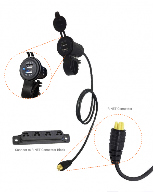 Dual USB charging port for R-NET Wheelchairs