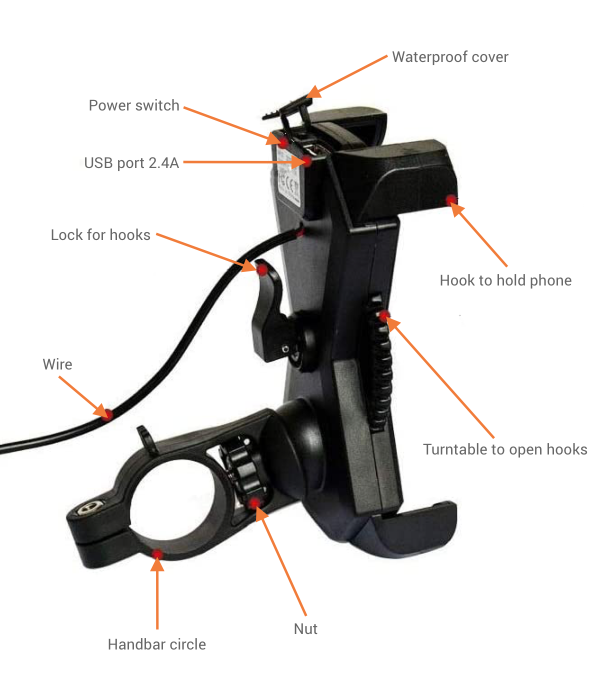 USB powered phone holder for mobility scooters and wheelchairs - picture