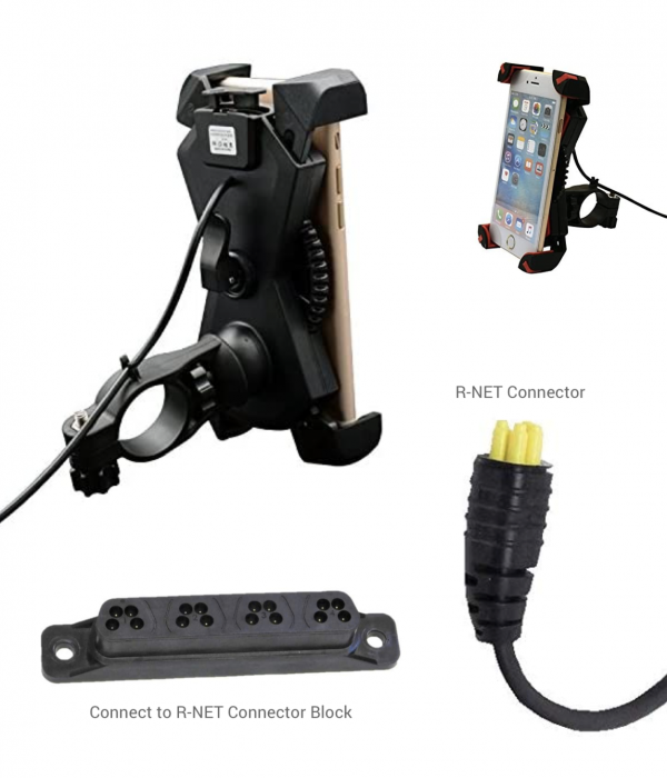 USB powered phone holder for mobility scooters and wheelchairs - picture